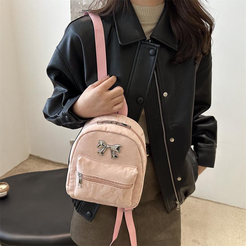 Korean Version Bow Double Shoulder Small Bag Women 2025 New Trendy Fashion Backpack Cute Portable Shoulder Bag Schoolbag