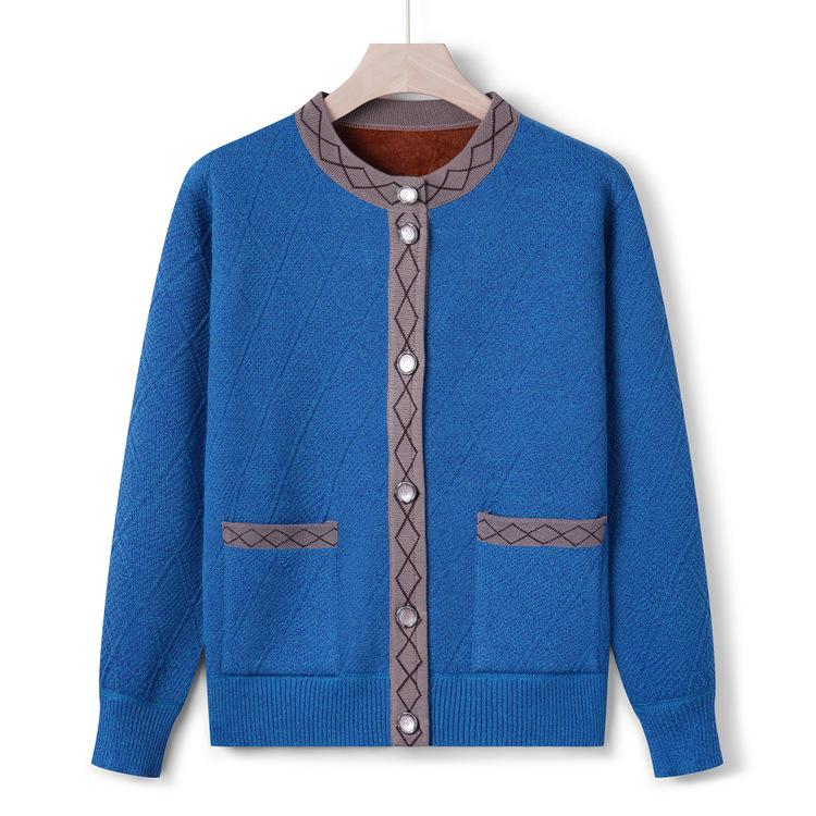 Oma Frühling und Herbst Pulloverjacke Im Alter Gestapelt Verdickter Gestrickter Pullover