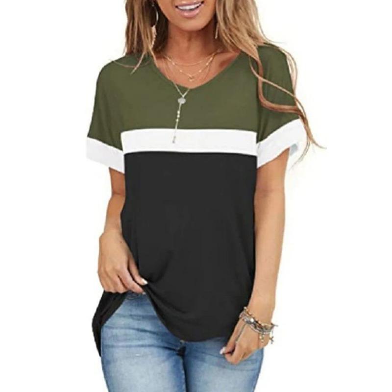 

Новые летние женские модные полосатые футболки, однотонные топы с V-образным вырезом, футболки, женская повседневная стильная одежда с коротким рукавом, винтажный наряд 3XL