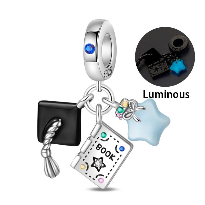100% Copper Graduation Flowers Bachelor'S Hat Luminous Stars Charms Beads Fit Qikaola Original Bracelet Diy Jewelry