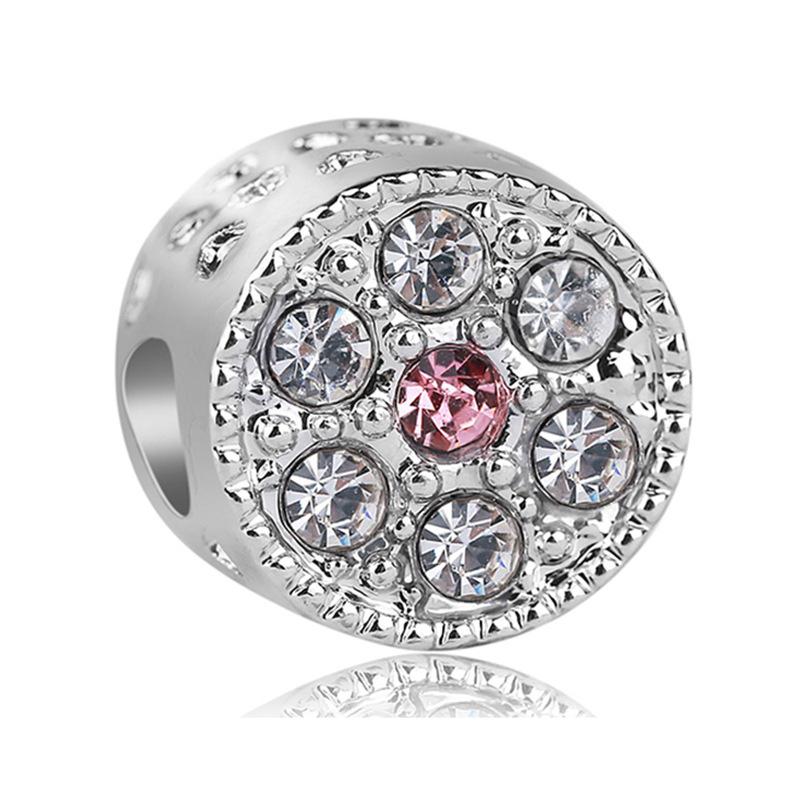 New Silver Plated Pink Diamond Butterfly Alloy Large Hole Charm Beads For DIY Bracelet Necklace Jewelry Accessories Gift