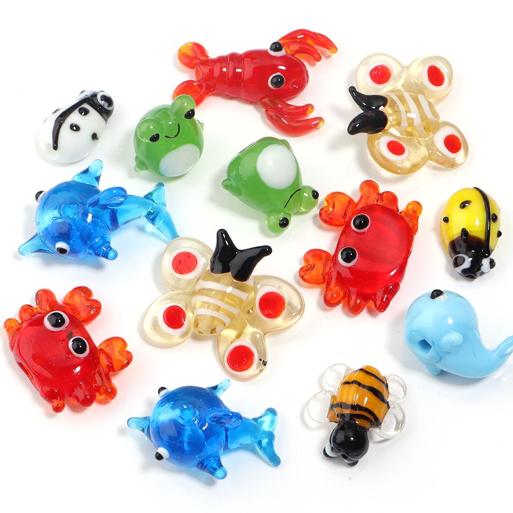 2-10pcs Animal Glass Beads Cute Cartoon Lampwork Beads Whale Crabs Shrimp Loose Beads For Jewelry Making DIY Bracelets Keychain