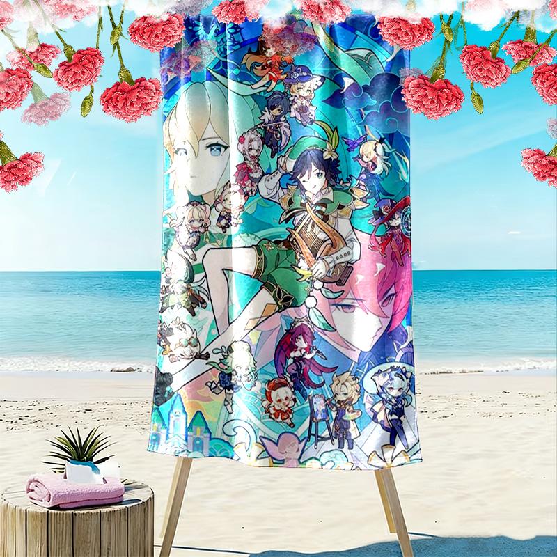Genshin Impact Print Beach Towel, Large Soft Quick Dry Towel for Beach Camping Swimming