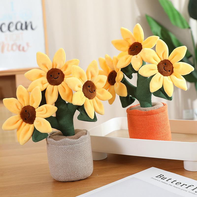 32cm Sonnenblumen Topfpflanze Strauß Puppenpflanze Plüschtier Simulation Blumenstrauß Blume Sonnenblume Bücherregal Sofa Auto Schmuck