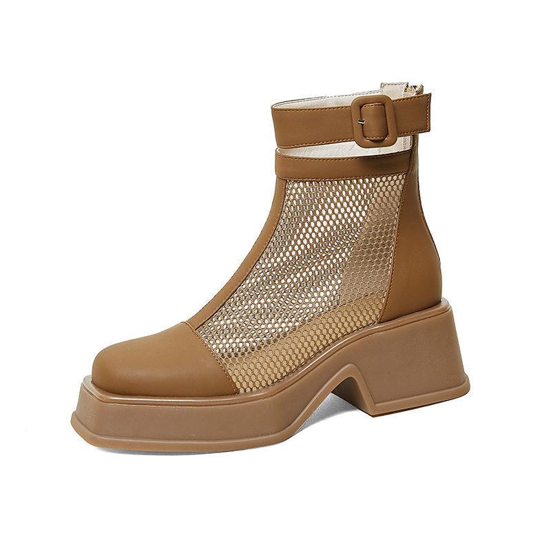 Fashion Mesh Hollowed Out Cool Boots for Women In The Summer OfNew Thick Soled Shoes with Thick Heels