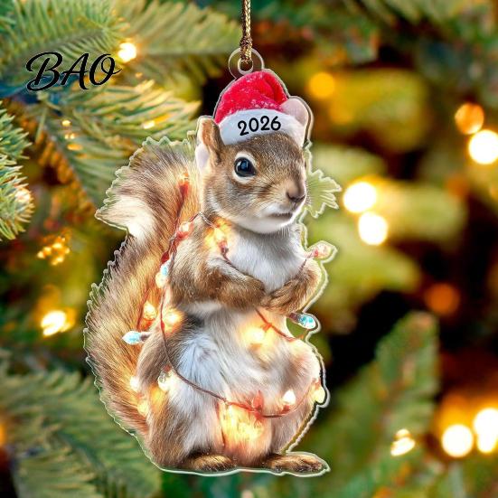 Decorative Animal Figurines for Home Christmas Hanging Ornaments with Lanyard, Cute Double Sided Pendant 2026 Holiday Tree Pendants Santa Hat, 2D Flat
