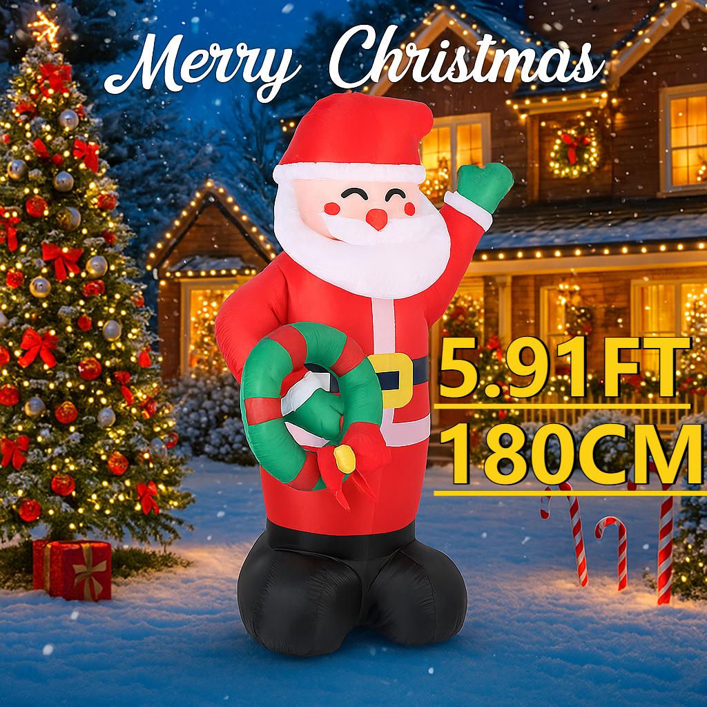 5.91FT Yard Party Decoration Inflatable Santa Claus Wreath Toys LED Light Xmas Home Ornament Supplies Christmas Holiday Gifts