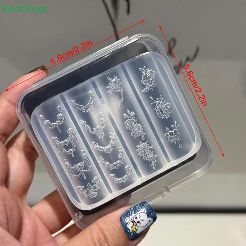 3D Gold-plated Flower Chain Carving Nail Art Mold,Transparent Silicone Manicure Template DIY Nail Decor