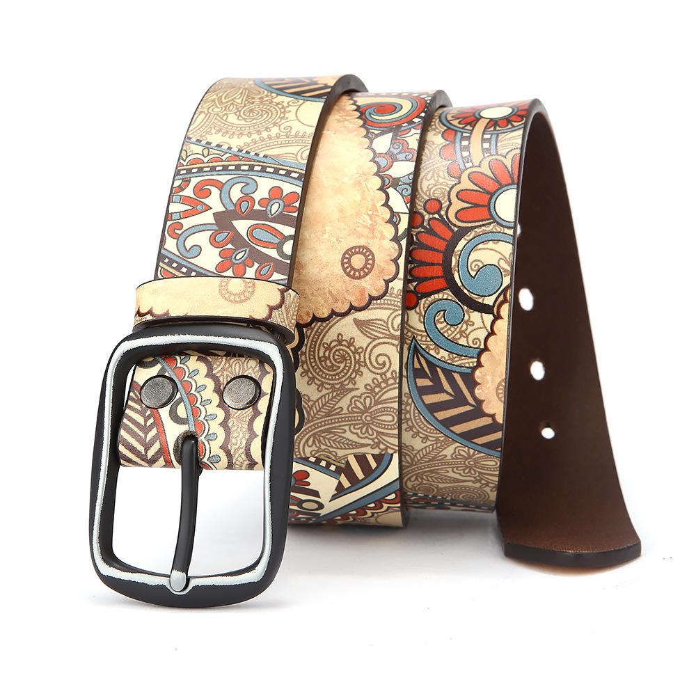 Ethnic Style Graffiti Belt, Genuine Leather Pure Cowhide Personalized Printed Belt Design