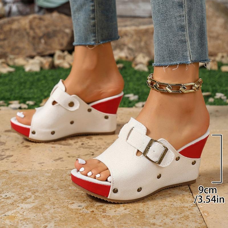 Large-Size Wedge Platform Slippers for Women – Summer New Velcro High-Heel Fashionable Slide Sandals