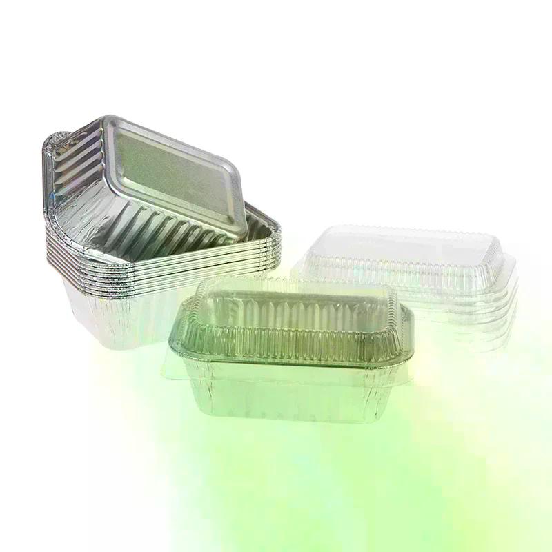 10Pcs Silver Disposable Rectangular Aluminum Foil Baking Pans With Lids For Cakes Muffins Bread Food Storage Takeout Containers