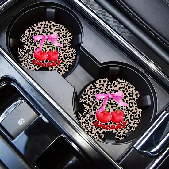 Yousheng 6PCS Car Coasters, Leopard Print Decorative Coasters, Round Heat-Insulating Stain-Proof Cup Holders, for Auto