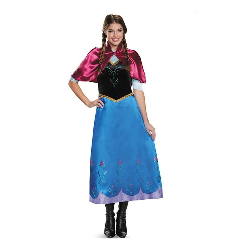 Elegantní modré S-4xl Frozen Elsa Cosplay šaty pro dospělé Halloweenská kostýmová párty