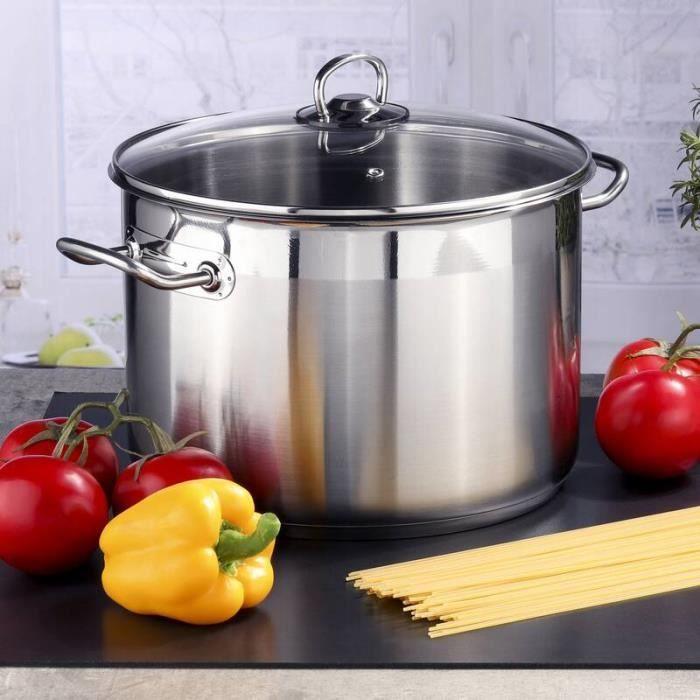 Casserole - 20 l - acier inoxydable - couvercle en verre - induction compatible