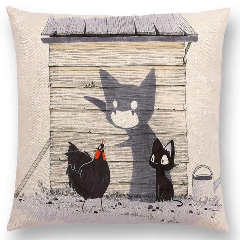Newest Cute Cartoon Sofa Pillow Cover Black and White Cat Funny Fox Cushion Cover Throw pillowcase