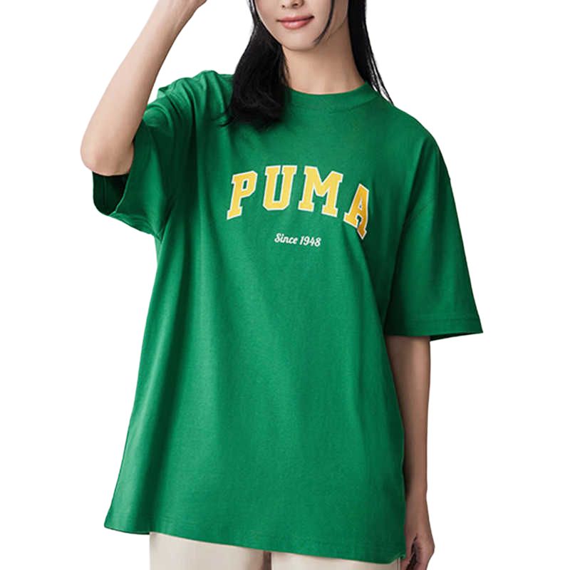 Puma Lockeres Atmungsaktives T-Shirt mit Buchstabenprint, Rundhalsausschnitt, Kurzarm, Unisex-Oberteile, Grün 684366-86