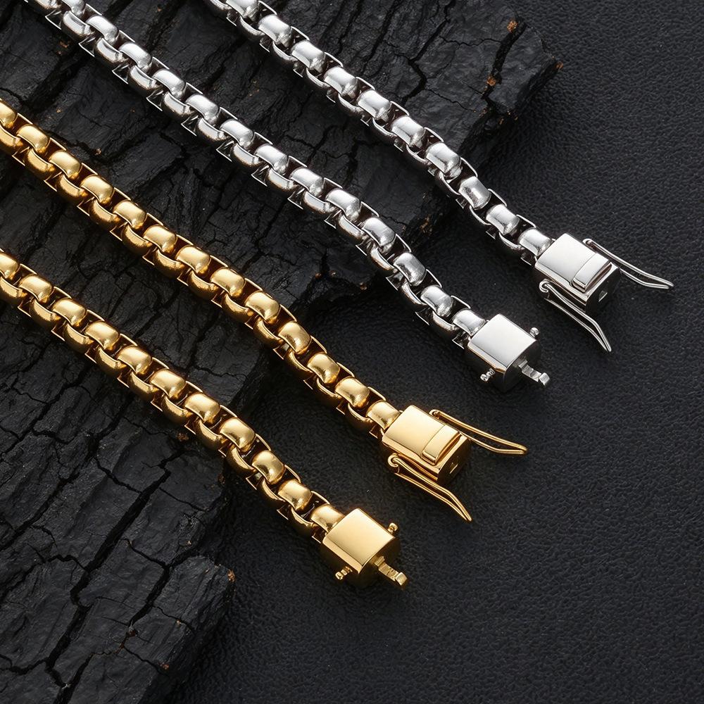 6mm Stainless Steel Square-Pearl Chain European American Hip-Hop Cross-Border High-End Jewelry Model CHA488 Customizable Gift