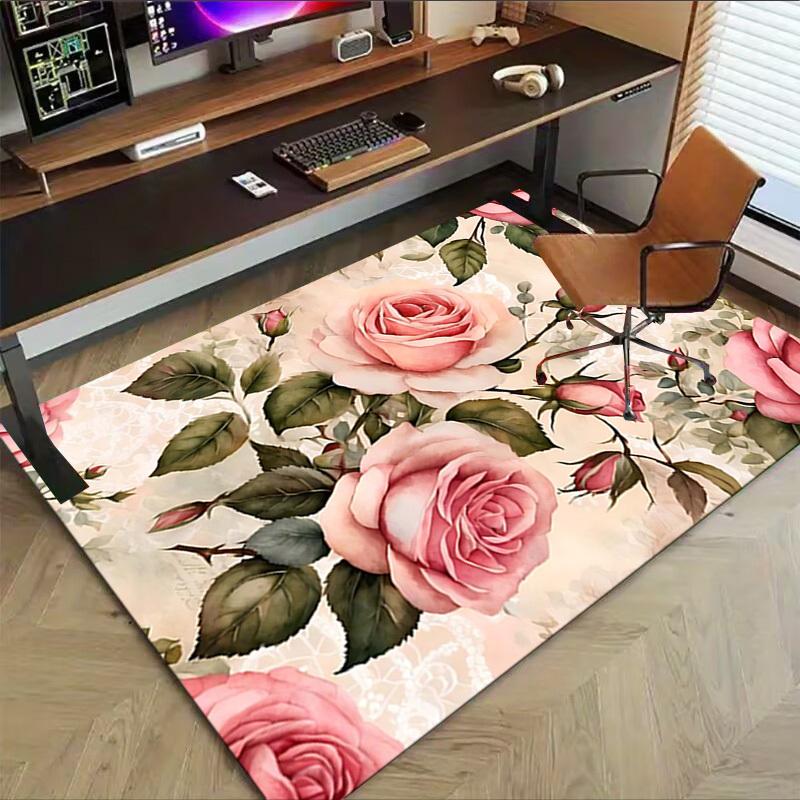 1PC Rose Lace Extra Large Non Slip Floor carpet, Office, family, bedroom, Studio Large Area Rug Indoor Rugs, Vibrant Colors