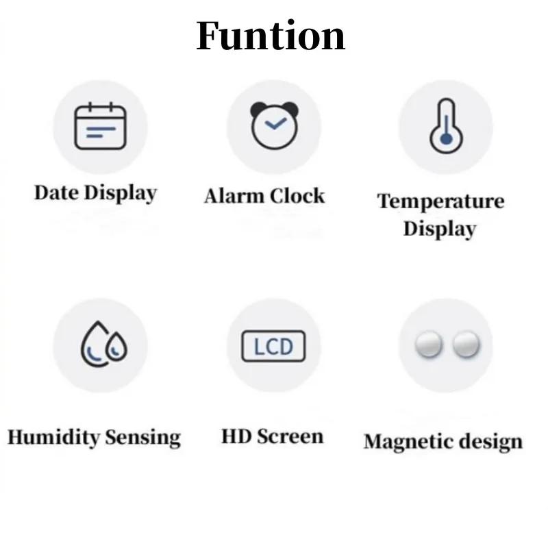 Mini Digital Alarm Clock Temperature Humidity Hourly Beep Magnetic Sucked Table Clock 12/24H Battery Powered LCD Wall Clock