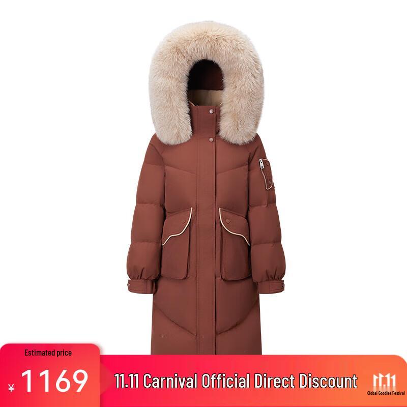 

Женский длинный пуховик Qianrengang с капюшоном и большим воротником из искусственного меха L (170)