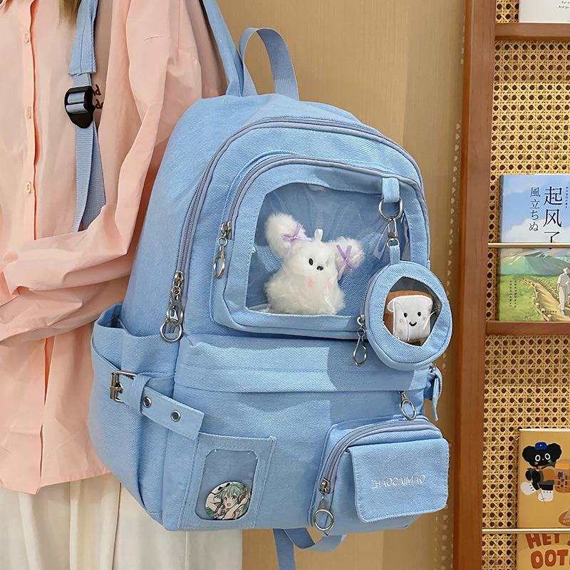 School bag cute transparent pain bag versatile high value junior high school student school bag ins wind Japanese Korean version backpack leisure bag