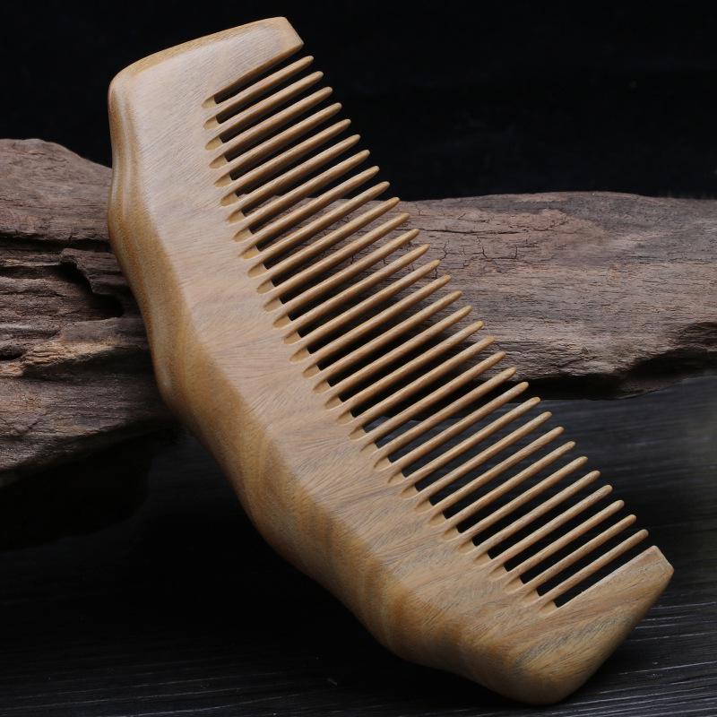 Exquisite Green Sandalwood Travel Comb - Fine Tooth, Portable, Elegant Small Gift
