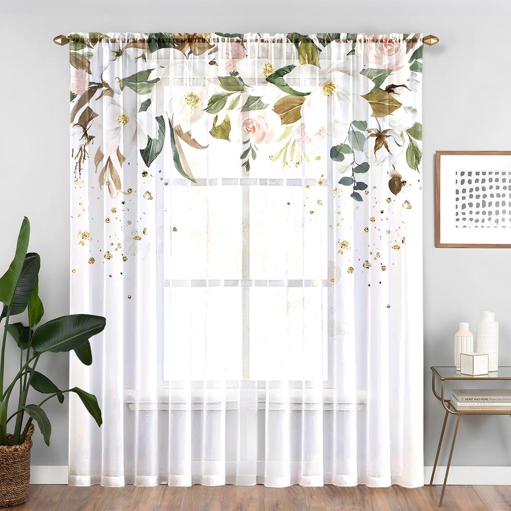 1pc Window Sheer Curtain Living Room Bedroom Dining Room Corridor Office Gym Romantic Warm Flowers Valentine's Day Roses Translucent