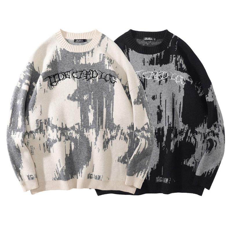 Men's Hip-hop Street Clothing Knitted Unisex Y2k Gothic Letter Pattern Pullover Winter Loose Harajuku Sweater