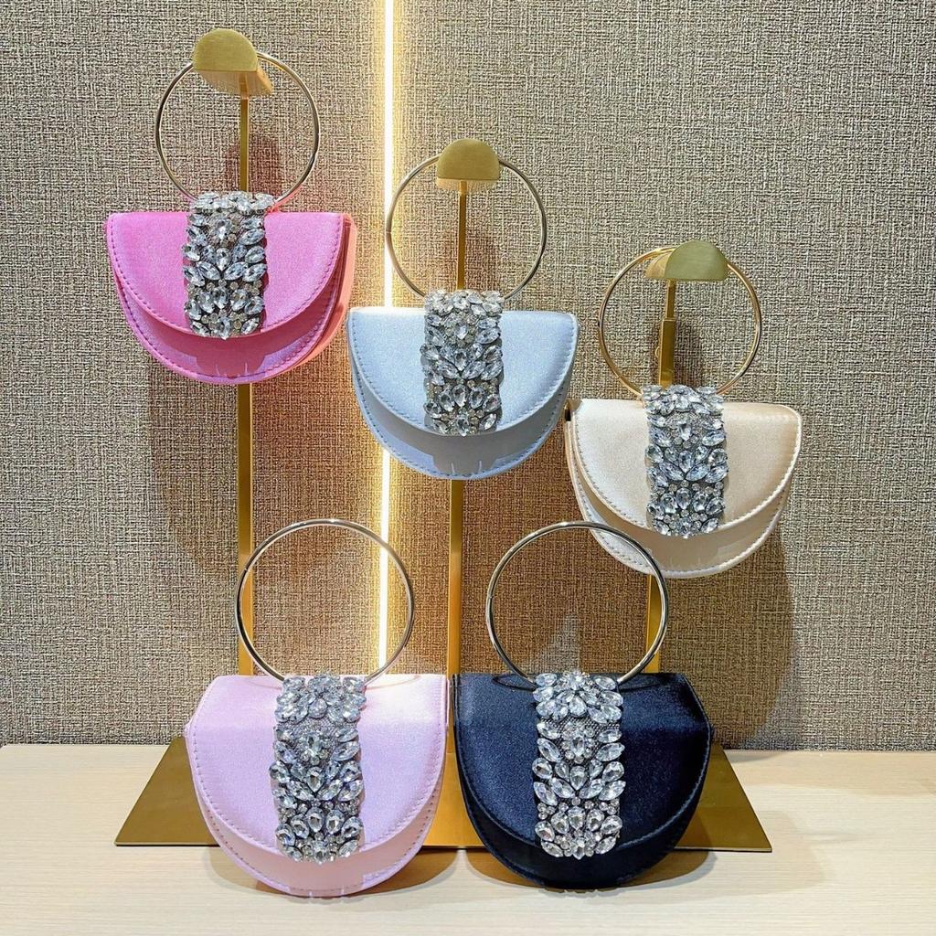 Unadorned Water Diamond Crescent Bag Diamond Silk Satin Flip Cover Small Square Bag Crossbody Bag