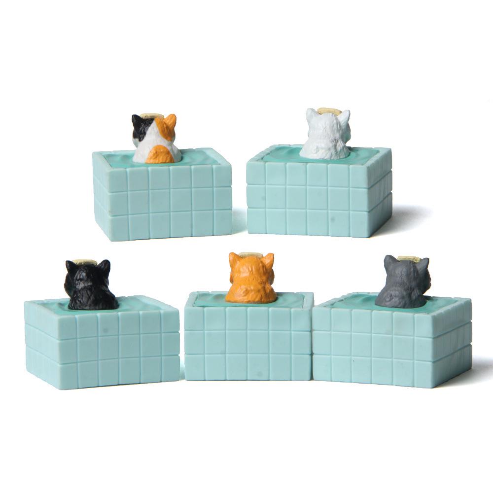 Creative Cat Meow Bath Bomb Set with Blue Tub and Hand-Painted Figurines for Micro Landscape Gardening