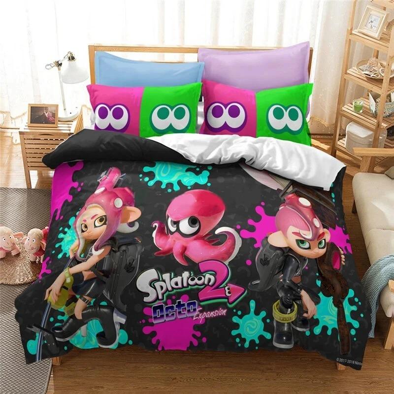 3D Print Splatoon Game Bedding Set,Duvet Cover Comforter Bed Set Quilt Cover Pillowcase,King Queen Twin Size Boys Girls Adults