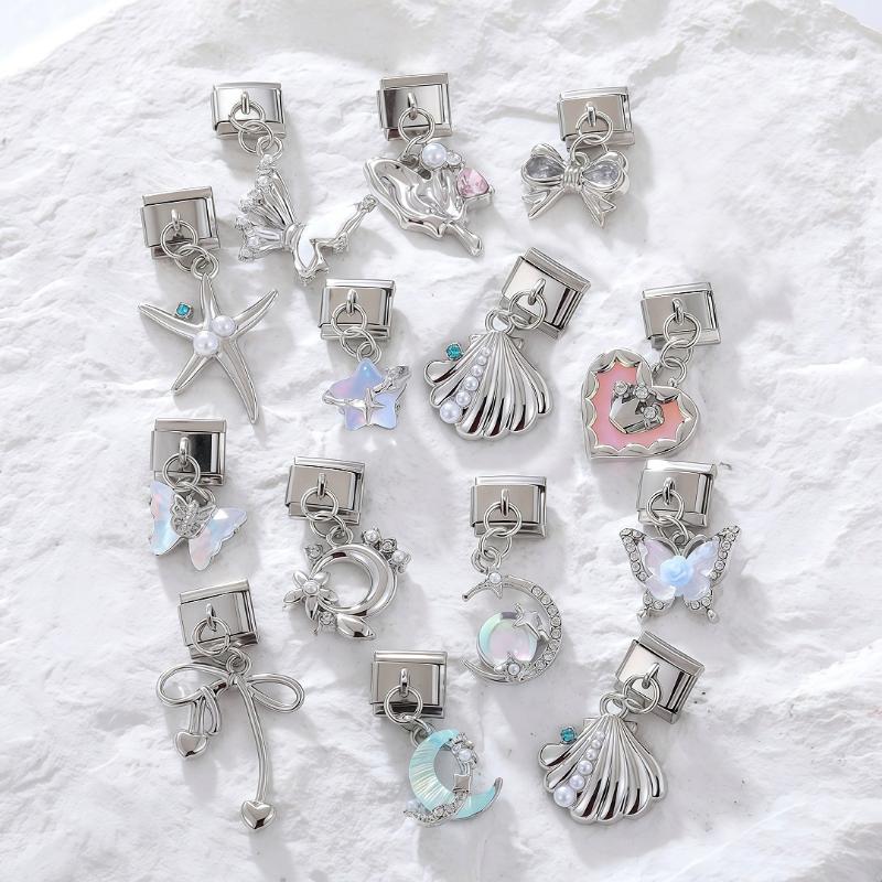 Italian Charm Bracelet Charms Dreamy Moon Butterfly Starfish Shell Pendant Diy Removable Module Link Bracelet Accessories Gifts
