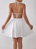 V Neck Mini Halter Dress Sleeveless Solid Dresses Women Causal Dresses