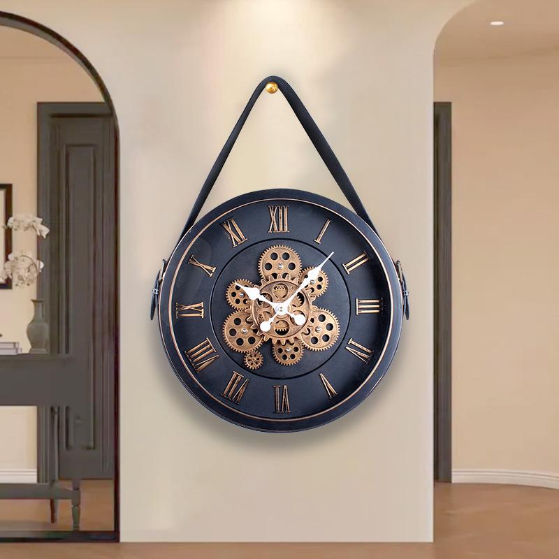 Rotating Circular Gear Art Wall Clock New Retro High-end Clock Antique Style Living Room Decoration Wall Clock