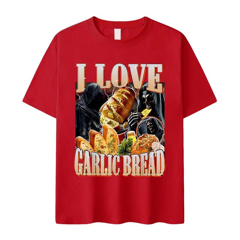 Funny Meme I Love Garlic Bread Skeleton Graphic Printed T Shirt Women Casual Short Sleeve T-shirts Summer Roundneck Clothing