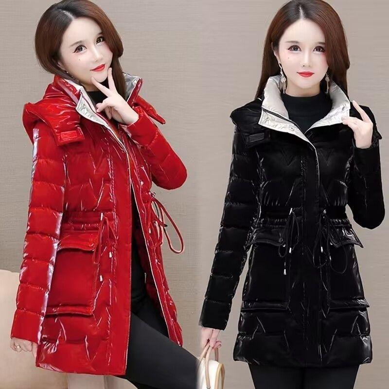 Shiny Down Cotton Coat Women Korean Winter Thick Warm Long Hooded Parkas Female Casual Windproof Jackets Ladies Outerwe