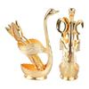 Coffee Spoon Holder Elegant Swan Shaped Alloy Mirror Polish Rich Details Coffee Stirrers Holder for Party Cafe Office Gold Holder with Spoon