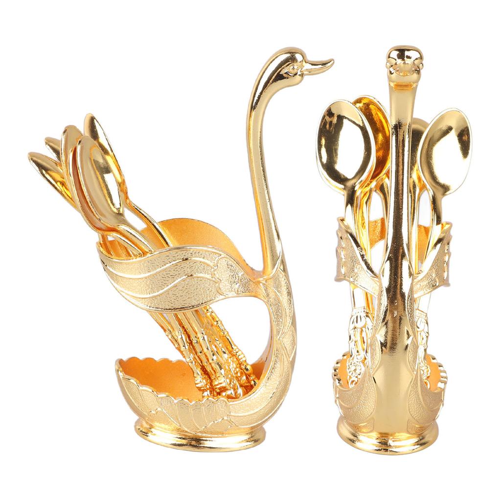 Coffee Spoon Holder Elegant Swan Shaped Alloy Mirror Polish Rich Details Coffee Stirrers Holder for Party Cafe Office Gold Holder with Spoon