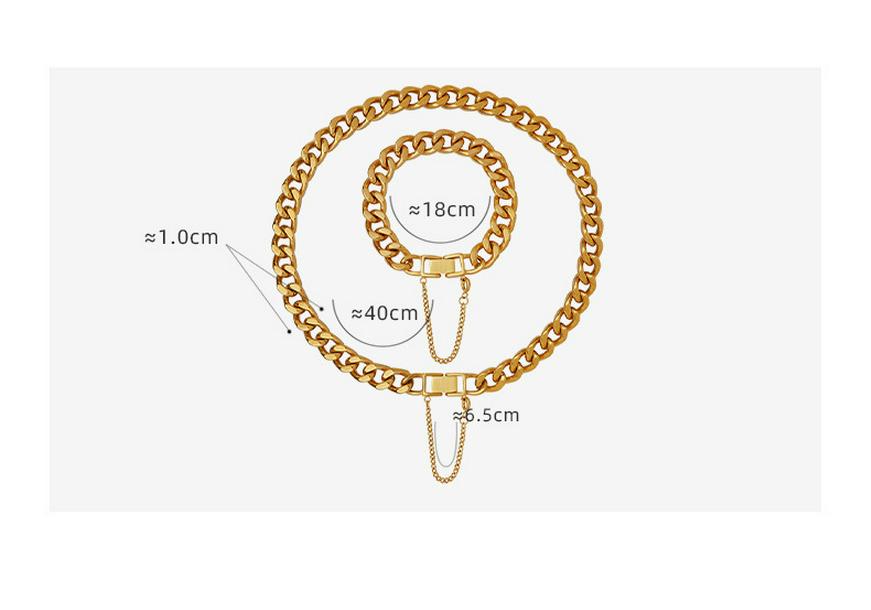 Exaggerated 18K Gold-Plated Titanium Steel Cuban Necklace & Bracelet Set - European/American Hip Hop Style