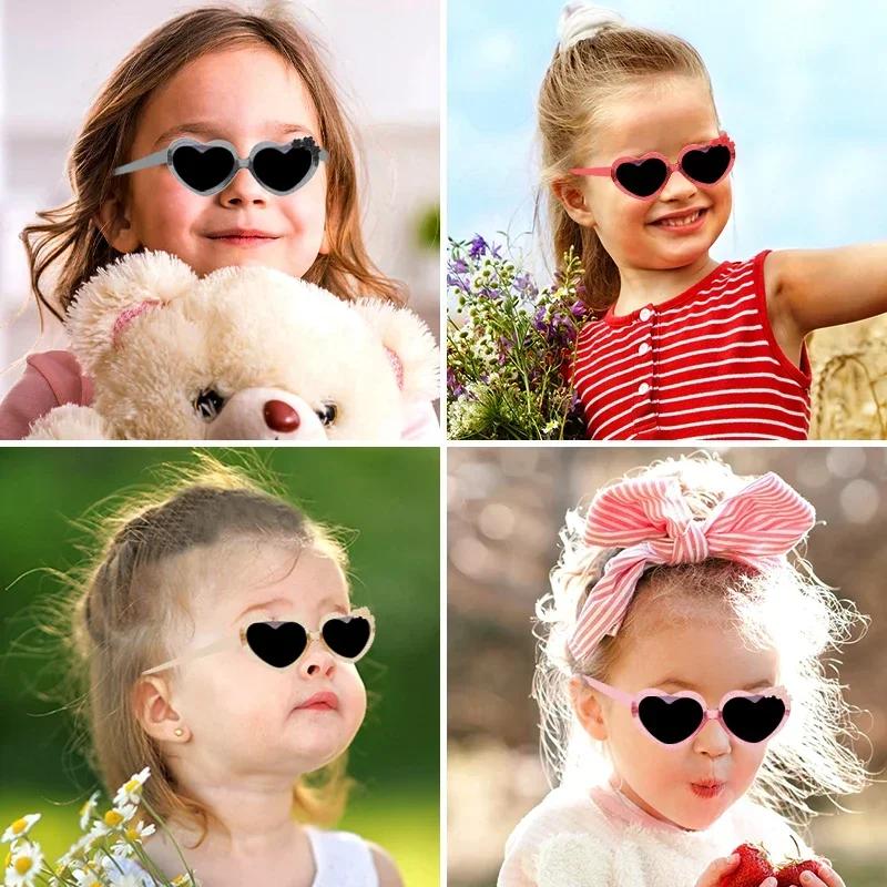 Girls Boys Love Heart Sunglasses Outdoor Sun Protection Children Lovely Flower Vintage Sun Glasses Classic Kids Eyewear Uv400