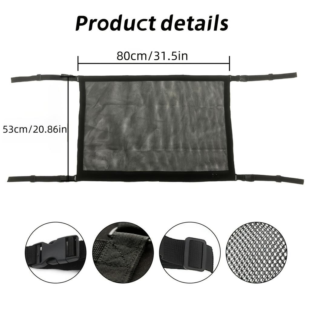 Adjustable Double-Layer Car Ceiling Cargo Net Bag - Fit for SUVs, Long Travel Organizer for Tents, Quilts, Toys, and More, Car Camping Goods Network