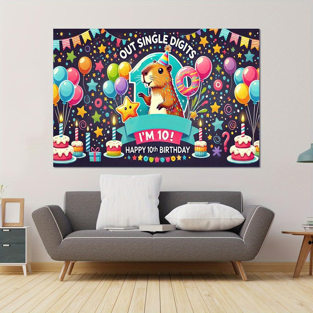 A capybara's tenth birthday party a cute capybara durable polyester banner and a happy capybara photography background