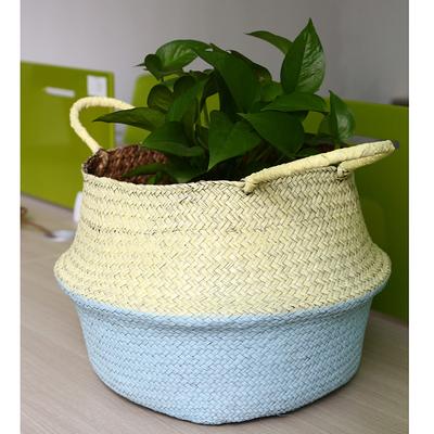 Natural Seagrass Belly Storage Basket Foldable Wicker Rattan Artificial Flower Planter Nursery Pots Home Garden Decor