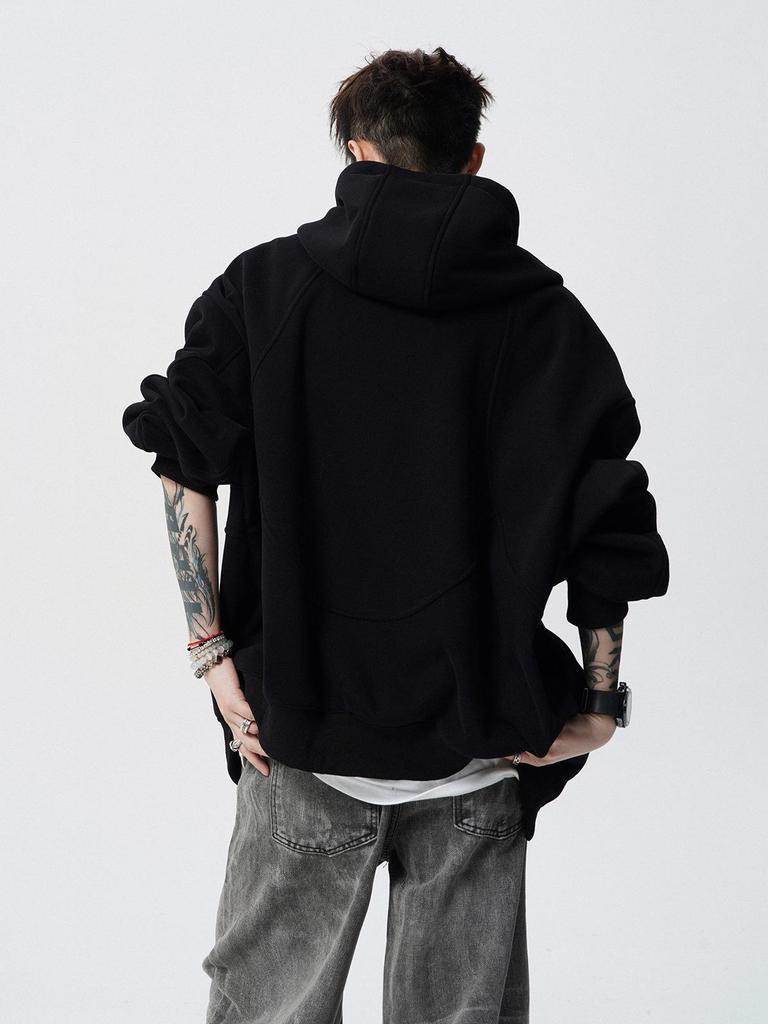 Versatile Plus Size Deconstructed Hoodie: Men's Trendy High Street Winter Sweatshirt