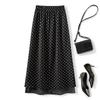 French Style Polka Dot High-Waist Slit Midi Skirt