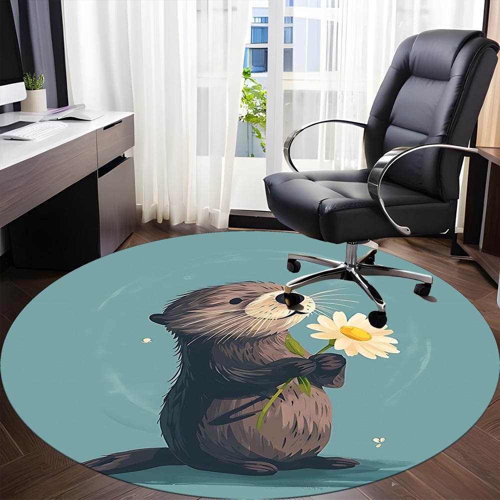 1 szt. Okrągły dywanik Otter Daisy do biura, Mata wewnętrzna odpowiednia do biura, Pod krzesła biurowe, Sypialni, Salonu, Wystroju domu, Dekoracja pokoju