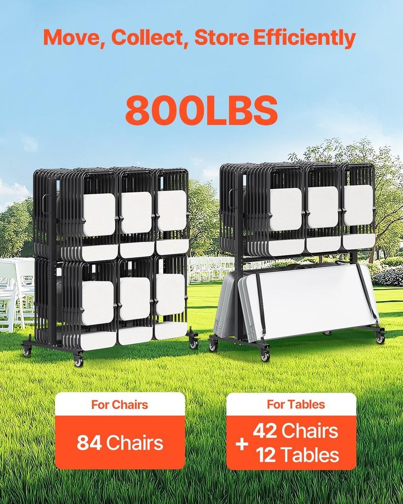 Folding Chair Rack Cart for 84 Chairs/ 12 Tables+42 Chairs of 800 LBS
