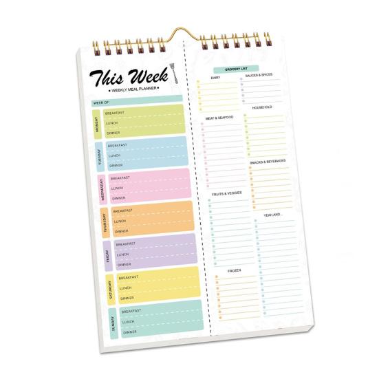 Magnetic Weekly Meal Planner Notebook Wall-Mounted Meal Planning Pad Grocery List Notepad Double Helix Tear-Off Shopping List Kitchen Organizer