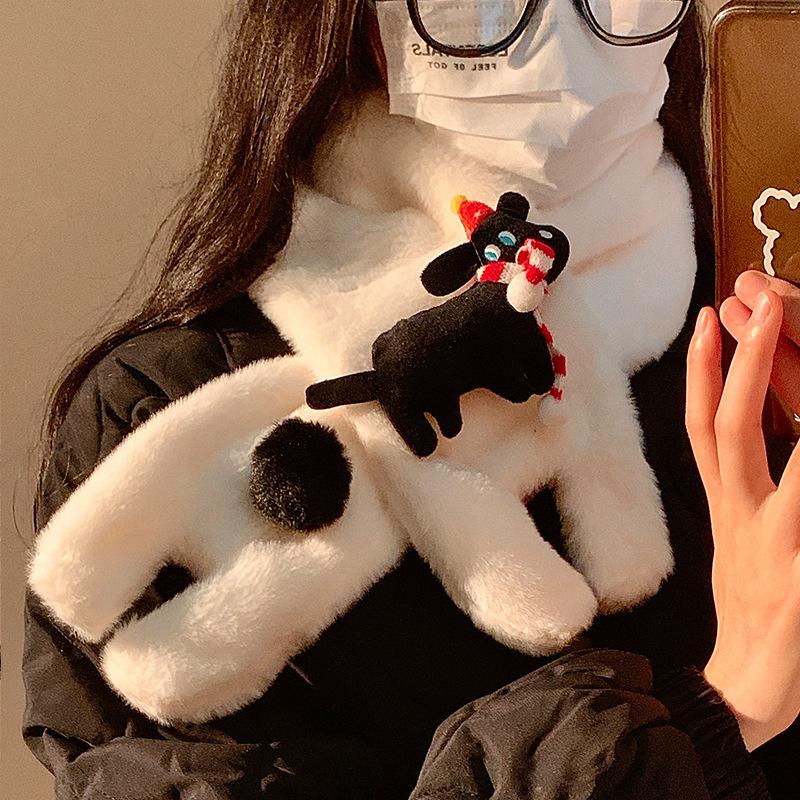 Cute bow puppy plush finger female cold proof plush thickened neck new