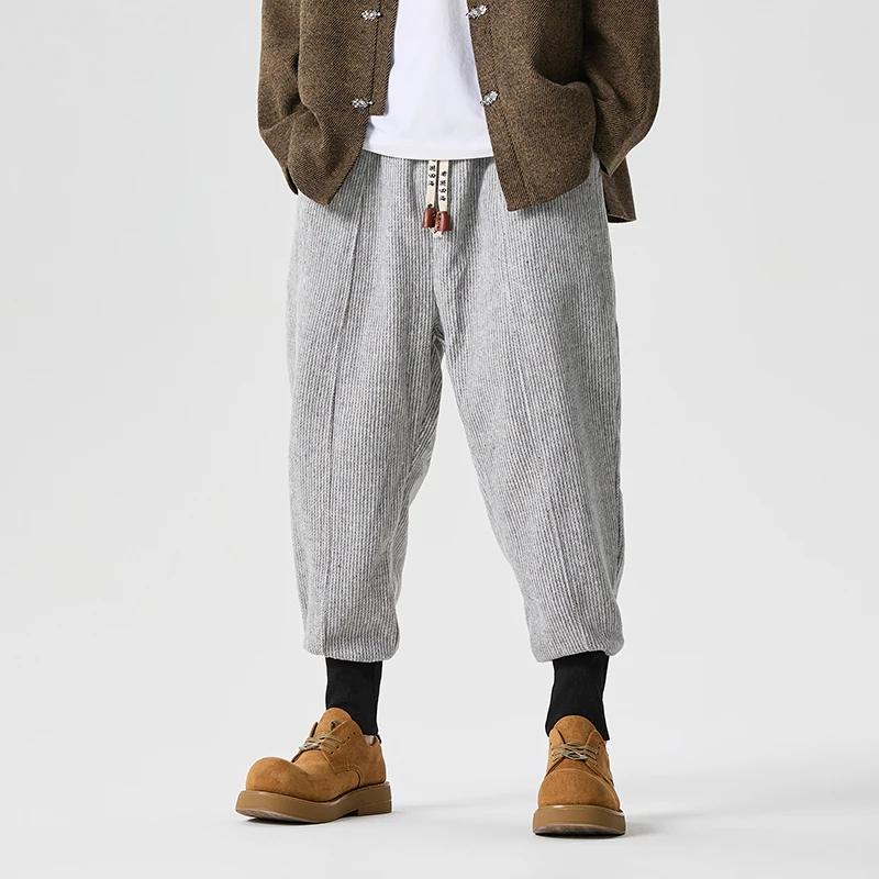 

Winter Chinese Style Men Thick Woolen Ankle Pants Men Casual Pants Kung Fu Hanfu Pants Couple Trousers Man Warm Sweatpants 2XL серый
